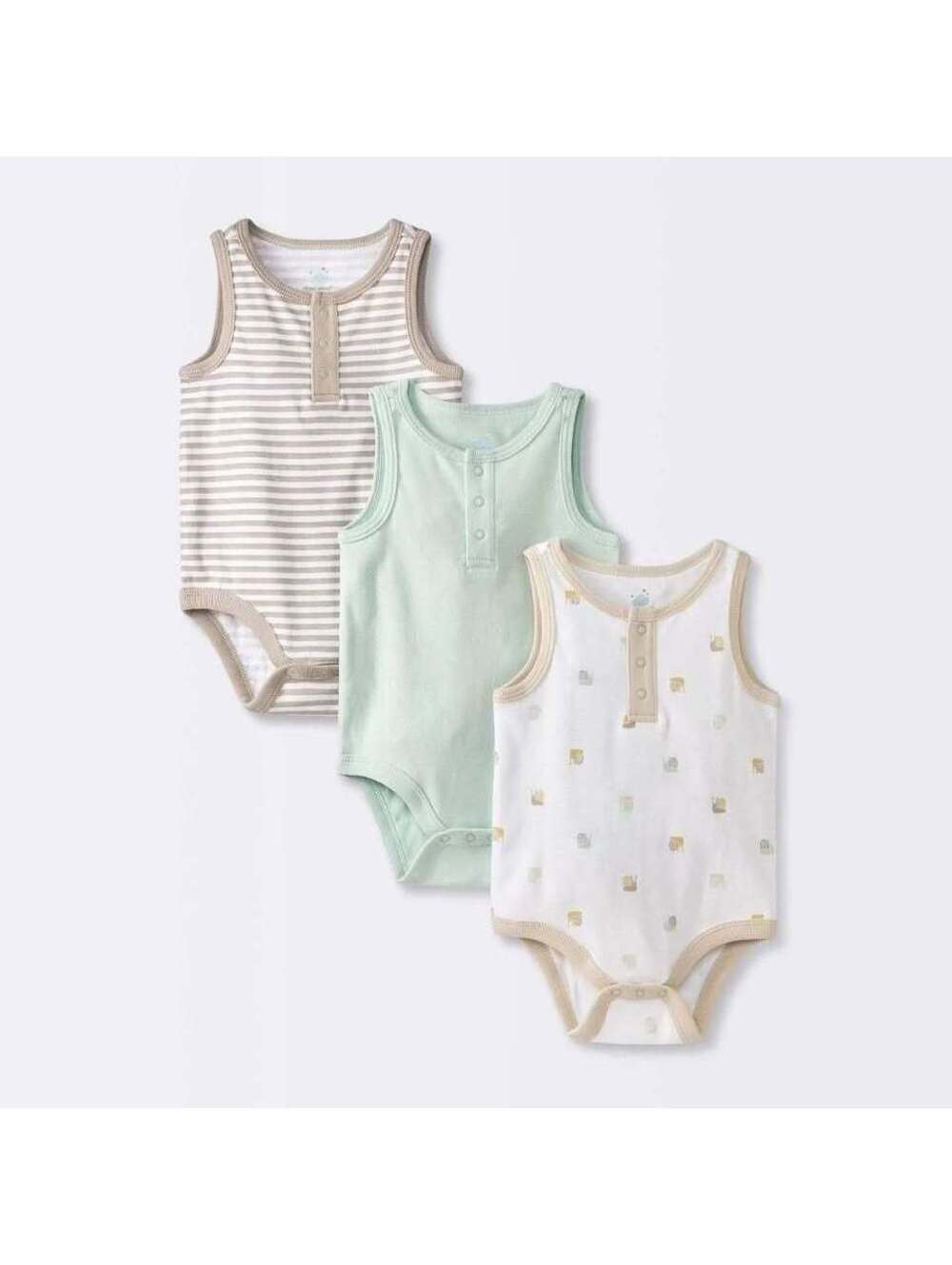 Baby 3pk Sleeveless Henley Bodysuit - Cloud IslandTM Mint Green 0-3M